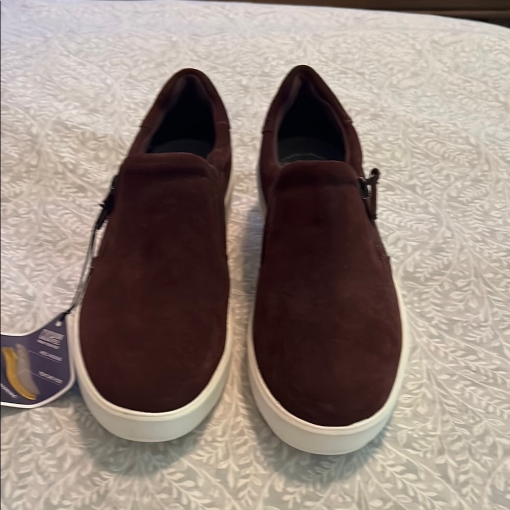 Clarks Maroon Suede Loafers with‎ Zipper Detail Size 8